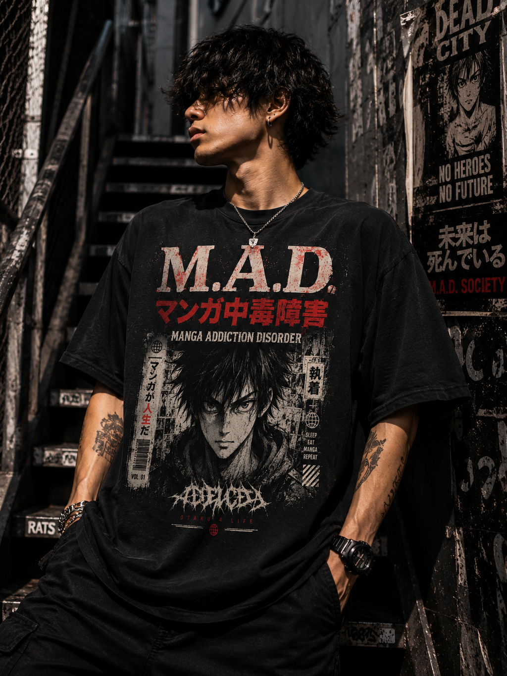 Manga Graphic Tee — 'M.A.D. (Manga Addiction Disorder)' Oversized Anime T-Shirt
