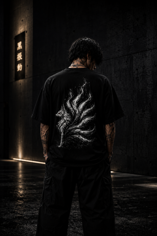 Oversized T-Shirt — Black Fox Flame Back Graphic